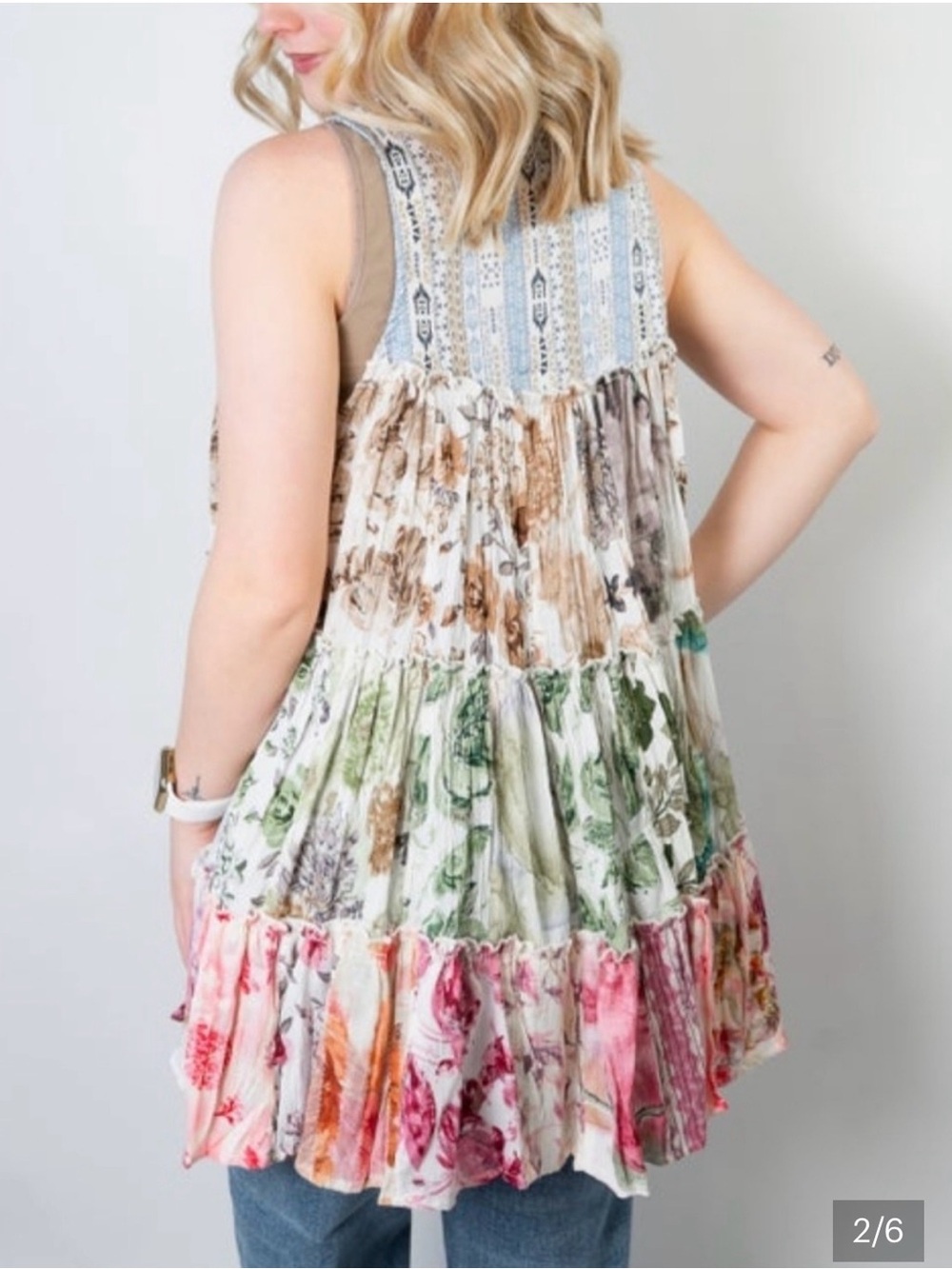 Young Threads Sleeveless Tiered Floral Button-Front Tunic - Picture 2 of 5